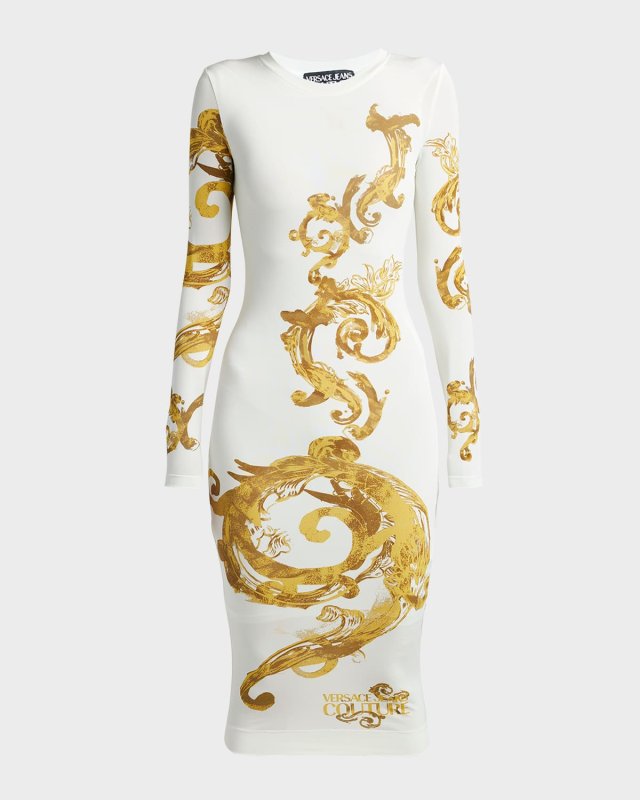 Chain Couture Long Sleeve Bodycon Midi Dress